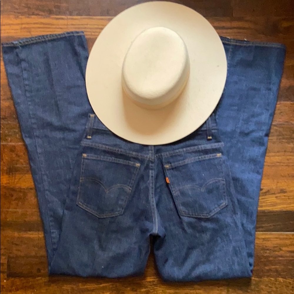 vintage orange tab high rise bell bottom jeans
